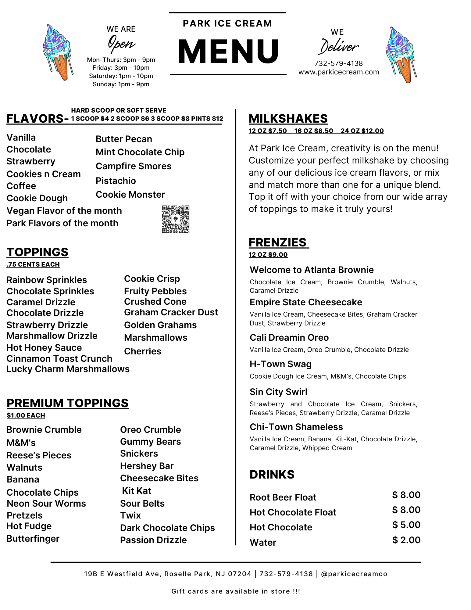 Park Ice Cream Fall Menu 10172024